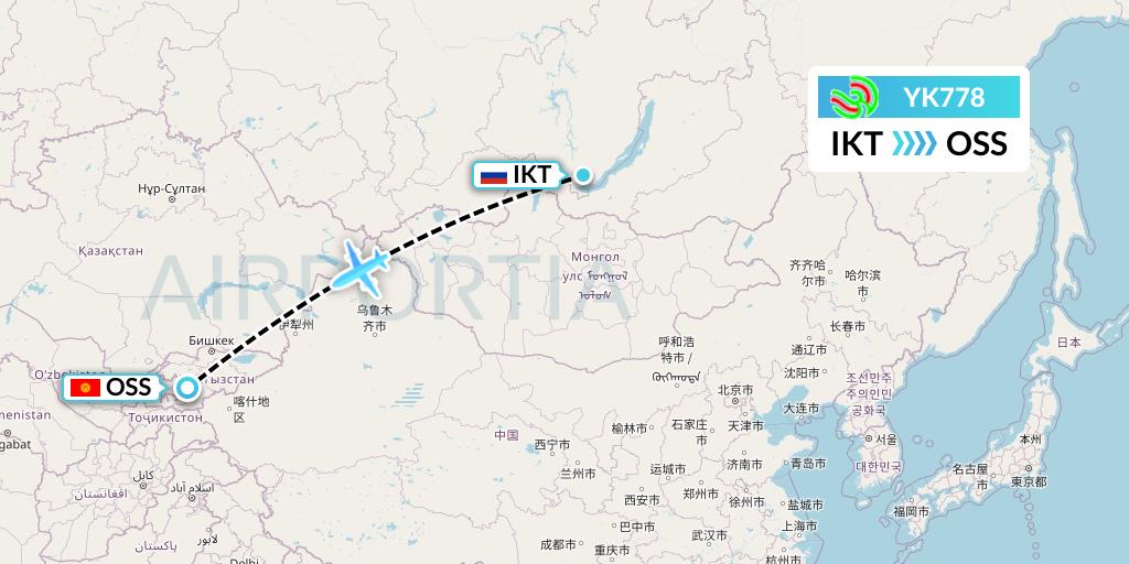 YK778 Avia Traffic Flight Map: Irkutsk to Osh