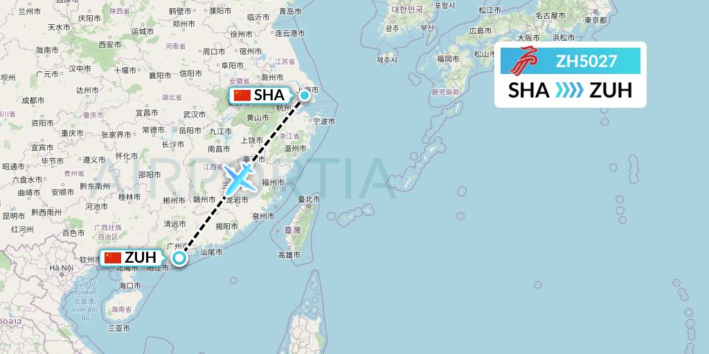 ZH5027 Shenzhen Airlines Flight Map: Shanghai to Zhuhai