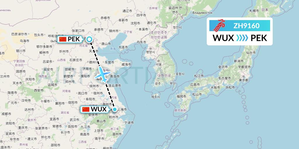 ZH9160 Shenzhen Airlines Flight Map: Wuxi to Beijing