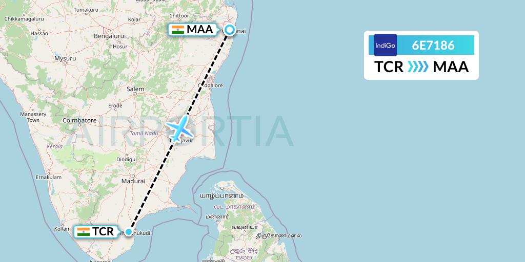6E7186 IndiGo Airlines Flight Map: Tuticorin to Chennai