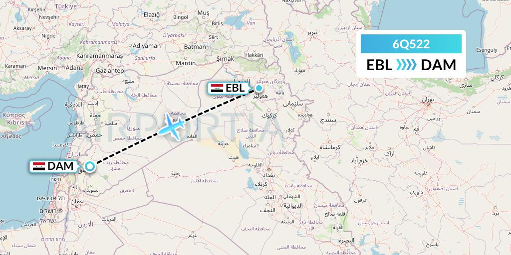 6Q522 Cham Wings Airlines Flight Map: Arbil to Damascus