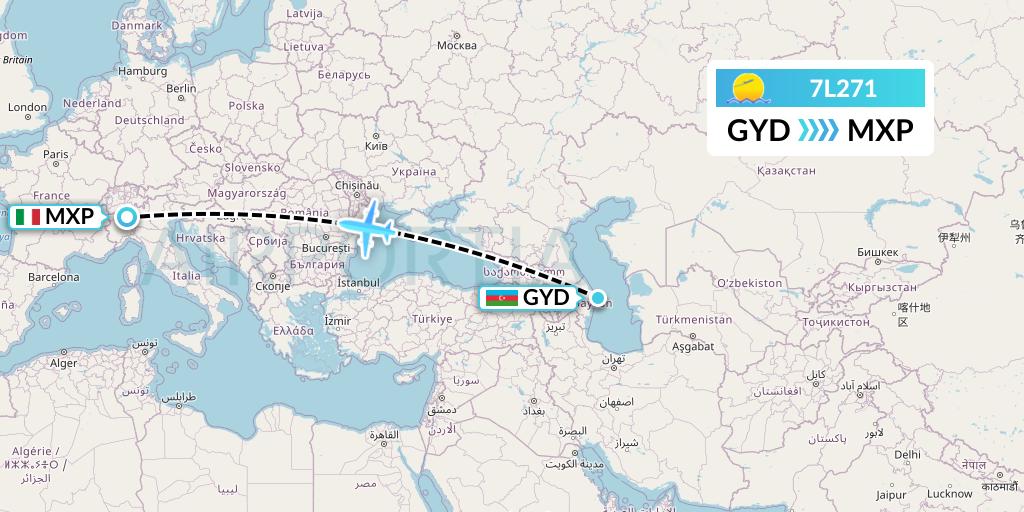 7L271 Silk Way West Airlines Flight Map: Baku to Milan