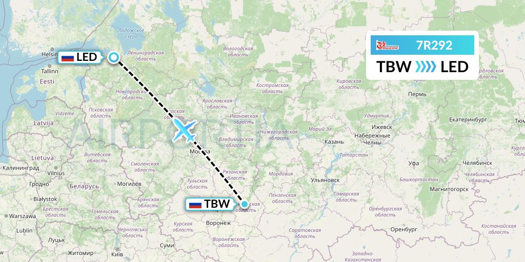 7R292 Rusline Flight Map: Tambov to St. Petersburg