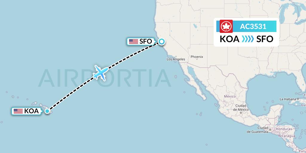 AC3531 Air Canada Flight Map: Kailua-Kona to San Francisco