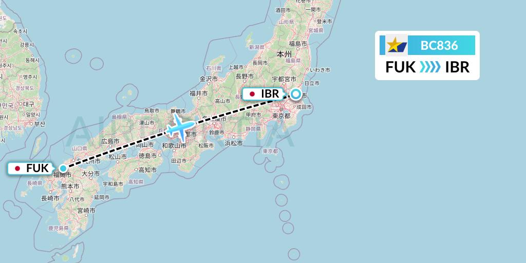 BC836 Skymark Airlines Flight Map: Fukuoka to Omitama