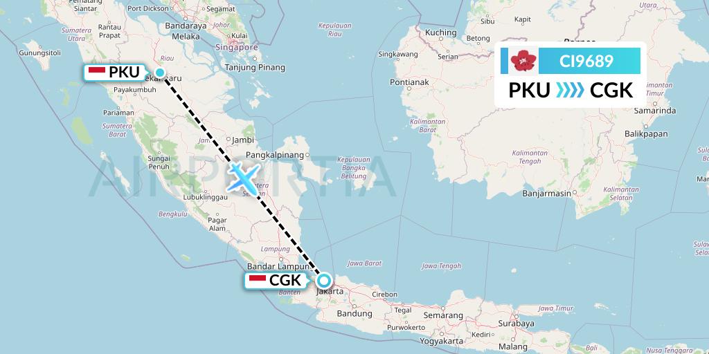 CI9689 China Airlines Flight Map: Pekanbaru to Jakarta