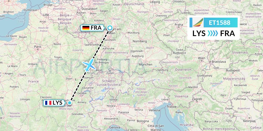 ET1588 Ethiopian Airlines Flight Map: Lyon to Frankfurt