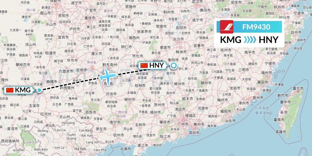 FM9430 Shanghai Airlines Flight Map: Kunming to Hengyang