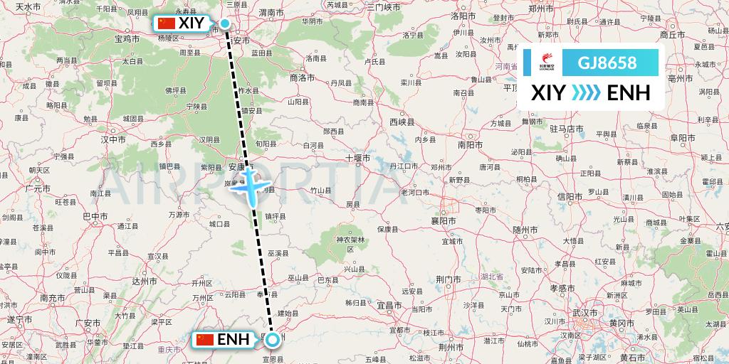 GJ8658 Loong Airlines Flight Map: Xi'an to Enshi