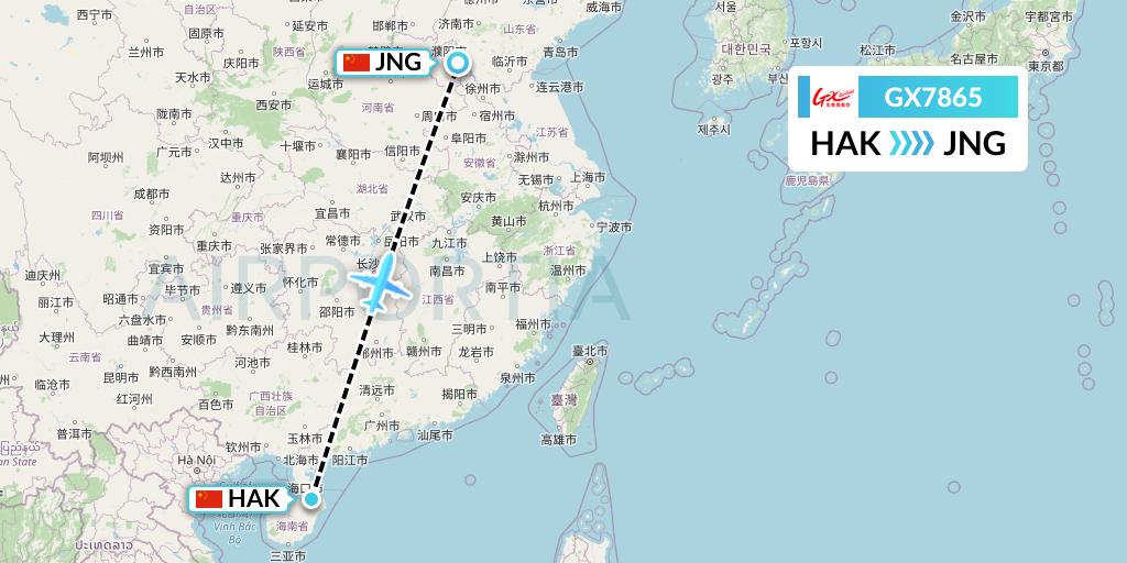 GX7865 GX Airlines Flight Map: Haikou to Jining