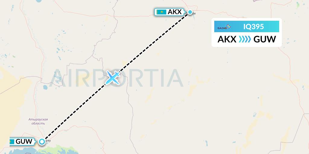 IQ395 Qazaq Air Flight Map: Aktobe to Atyrau