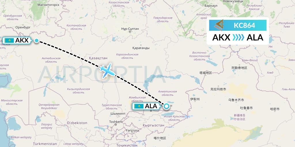 KC864 Air Astana Flight Map: Aktobe to Almaty