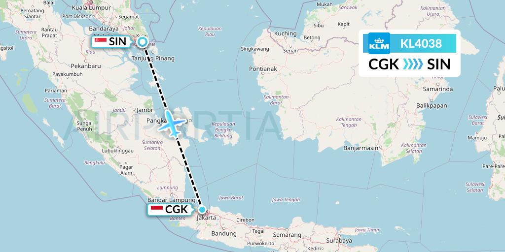 KL4038 KLM Flight Map: Jakarta to Singapore