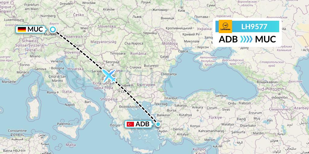 LH9577 Lufthansa Flight Map: Izmir to Munich