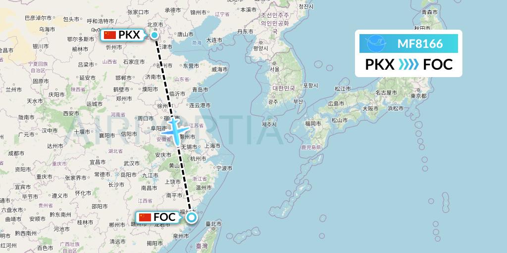 MF8166 Xiamen Airlines Flight Map: Beijing to Fuzhou