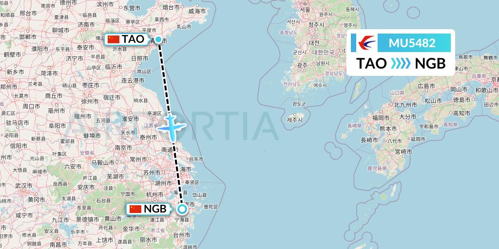MU5482 China Eastern Airlines Flight Map: Qingdao to Ningbo
