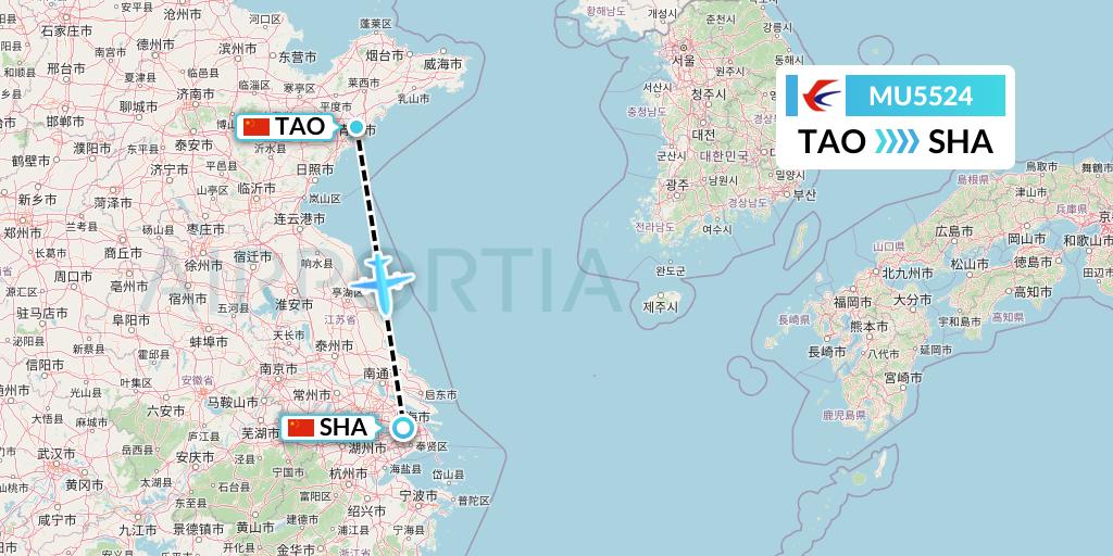 MU5524 China Eastern Airlines Flight Map: Qingdao to Shanghai