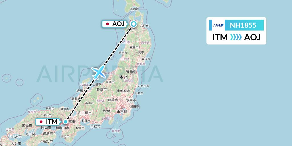 NH1855 All Nippon Airways Flight Map: Osaka to Aomori