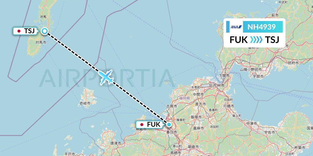 NH4939 All Nippon Airways Flight Map: Fukuoka to Tsushima