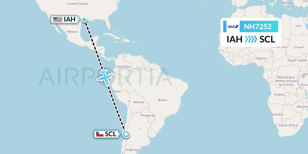 NH7252 All Nippon Airways Flight Map: Houston to Santiago