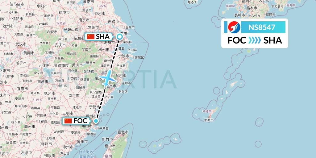 NS8547 Hebei Airlines Flight Map: Fuzhou to Shanghai