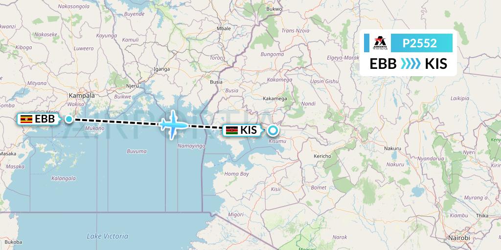 P2552 Airkenya Express Flight Map: Entebbe to Kisumu