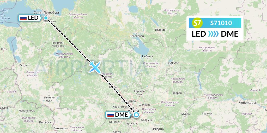 S71010 S7 Airlines Flight Map: St. Petersburg to Moscow