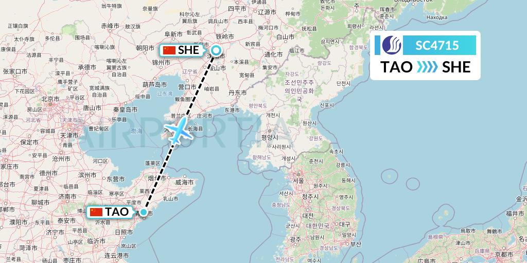 SC4715 Shandong Airlines Flight Map: Qingdao to Shenyang