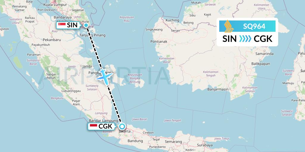 SQ964 Singapore Airlines Flight Map: Singapore to Jakarta