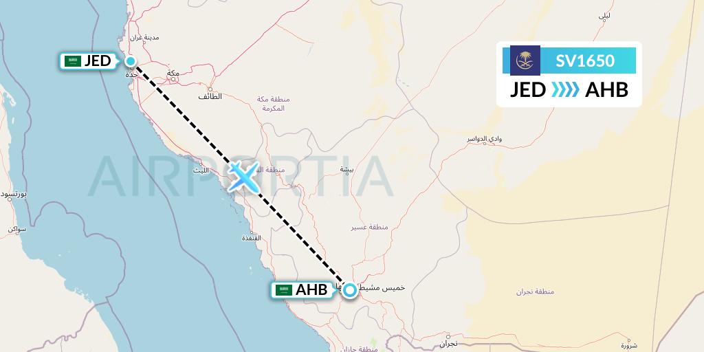 SV1650 Saudi Arabian Airlines Flight Map: Jeddah to Abha
