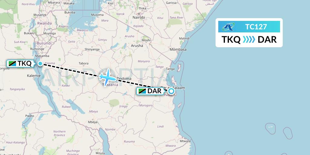 TC127 Air Tanzania Flight Map: Kigoma to Dar-es-Salaam