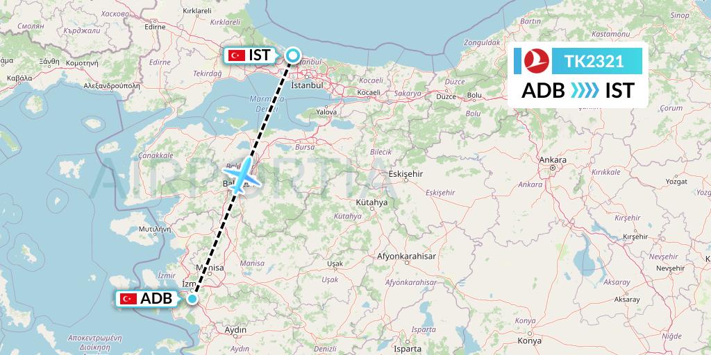 TK2321 Turkish Airlines Flight Map: Izmir to Istanbul