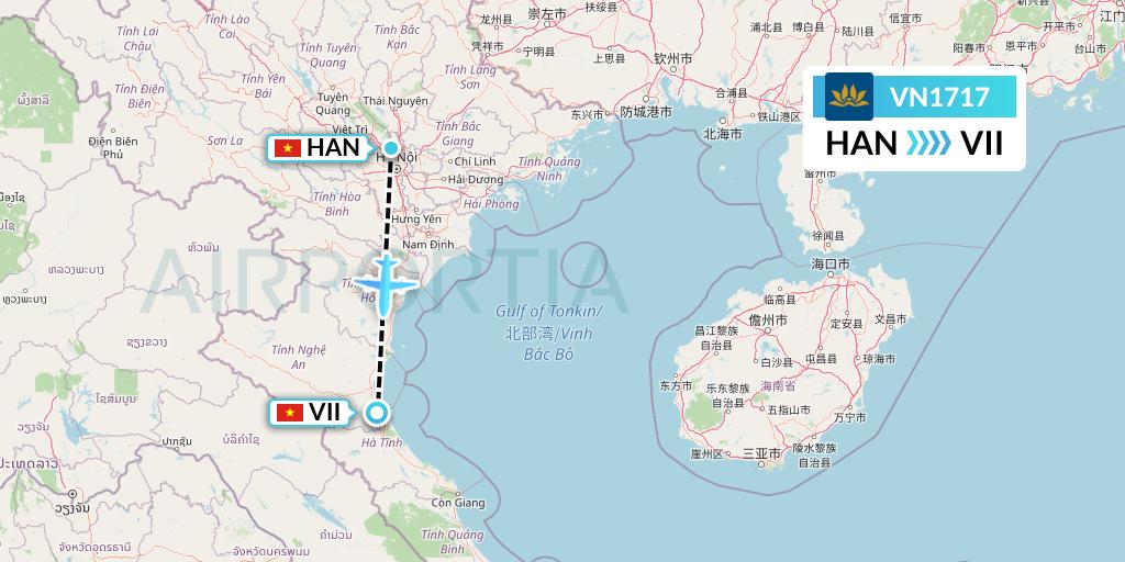 VN1717 Vietnam Airlines Flight Map: Hanoi to Vinh