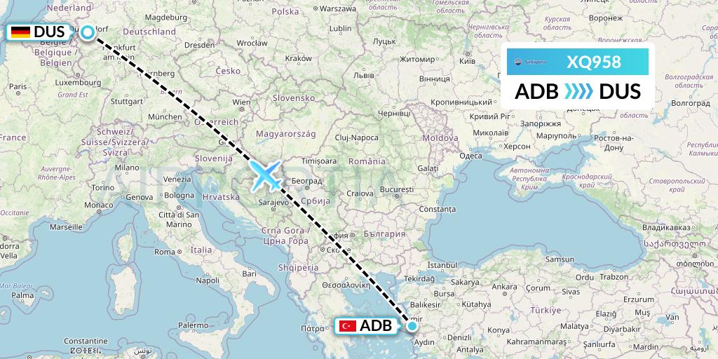 XQ958 SunExpress Flight Map: Izmir to Dusseldorf