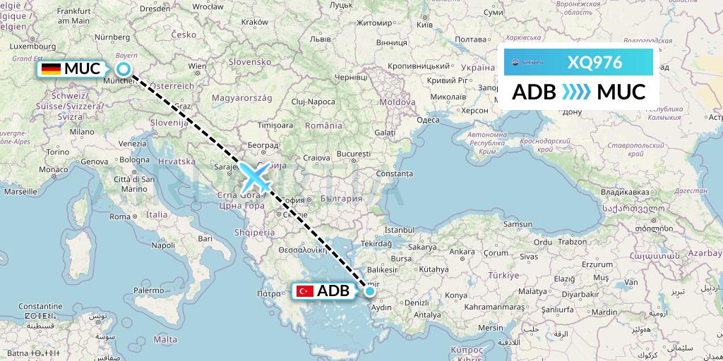 XQ976 SunExpress Flight Map: Izmir to Munich