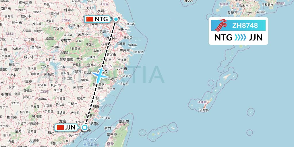 ZH8748 Shenzhen Airlines Flight Map: Nantong to Jinjiang