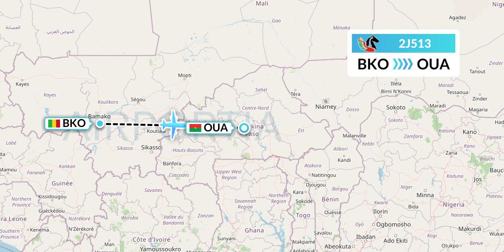 2J513 Air Burkina Flight Map: Bamako to Ouagadougou