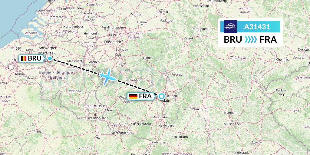 A31431 Aegean Airlines Flight Map: Brussels to Frankfurt