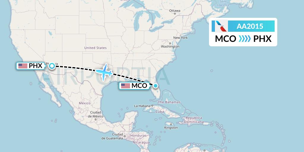 AA2015 American Airlines Flight Map: Orlando to Phoenix