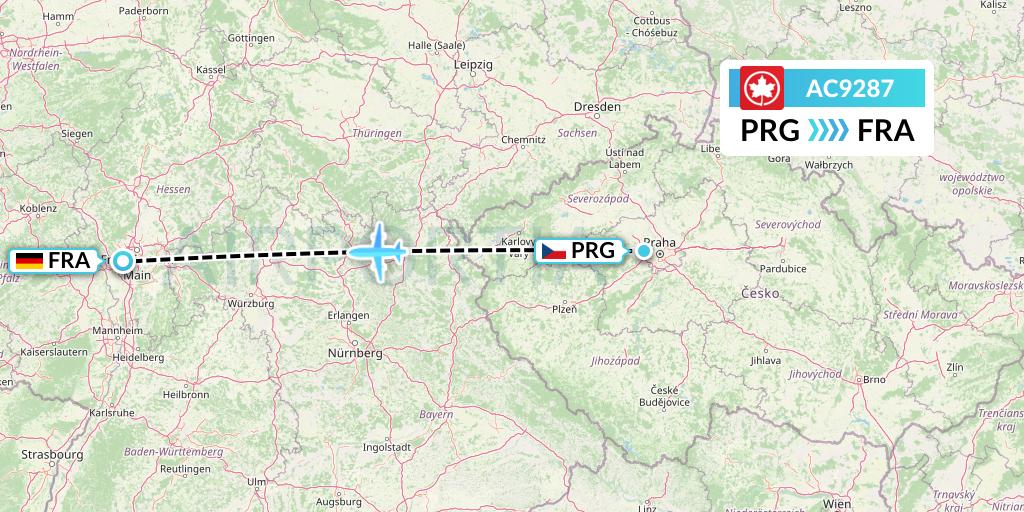AC9287 Air Canada Flight Map: Prague to Frankfurt