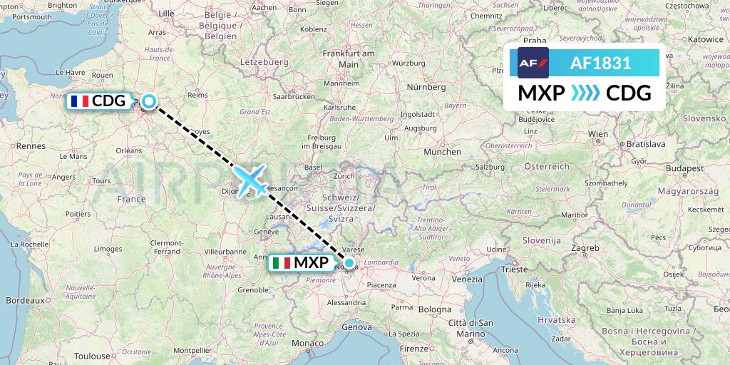 AF1831 Air France Flight Map: Milan to Paris