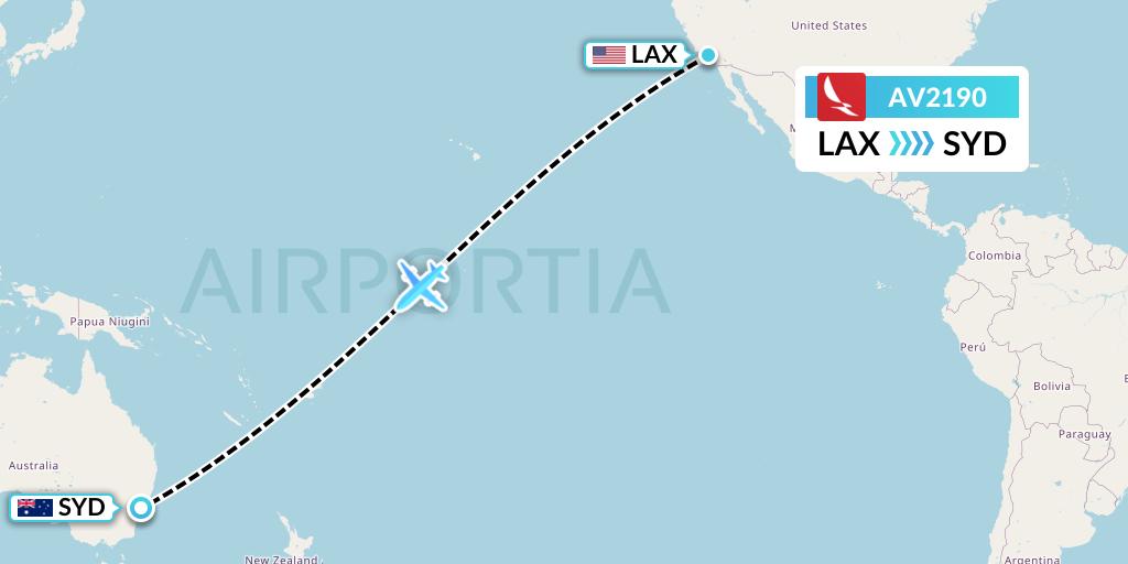 AV2190 Avianca Flight Map: Los Angeles to Sydney