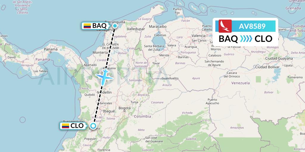 AV8589 Avianca Flight Map: Barranquilla to Cali
