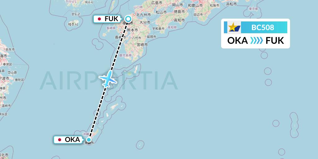 BC508 Skymark Airlines Flight Map: Naha to Fukuoka