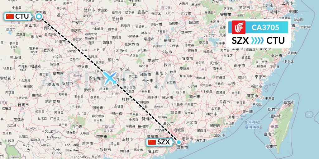 CA3705 Air China Flight Map: Shenzhen to Chengdu