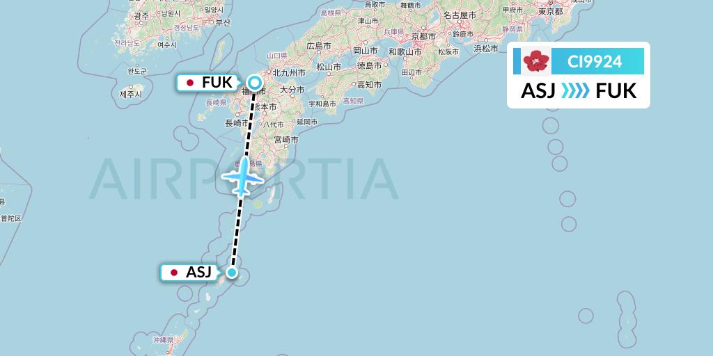 CI9924 China Airlines Flight Map: Amami to Fukuoka