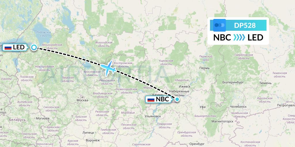 DP528 Pobeda Flight Map: Naberezhnye Chelny to St. Petersburg