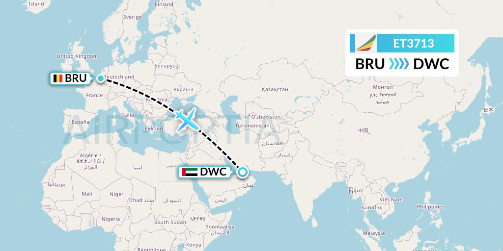 ET3713 Ethiopian Airlines Flight Map: Brussels to Dubai