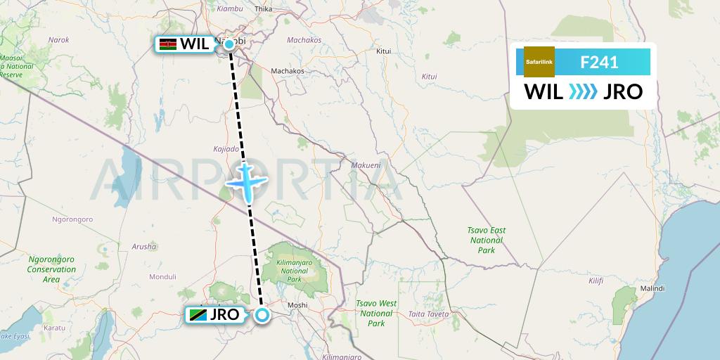 F241 Safarilink Aviation Flight Map: Nairobi to Kilimanjaro