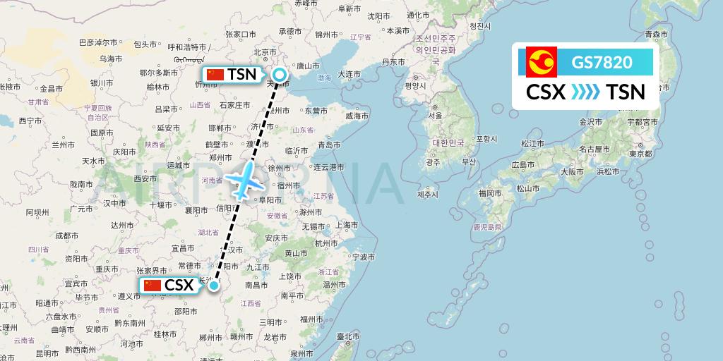 GS7820 Tianjin Airlines Flight Map: Changsha to Tianjin